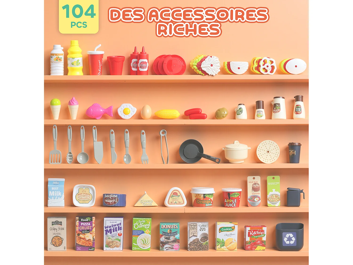 Cuisine pour enfant nombreux accessoires jouet d'imitation avec lumières et sons 3-6 ans rose