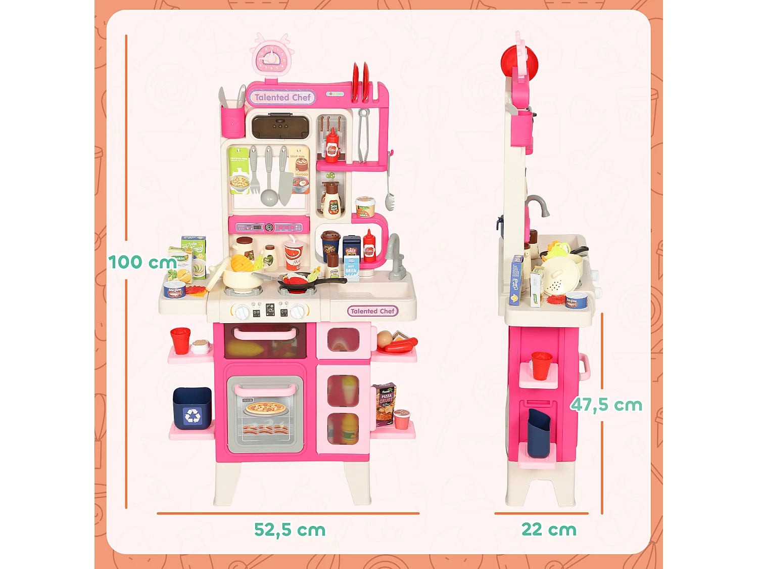 Cuisine pour enfant nombreux accessoires jouet d'imitation avec lumières et sons 3-6 ans rose