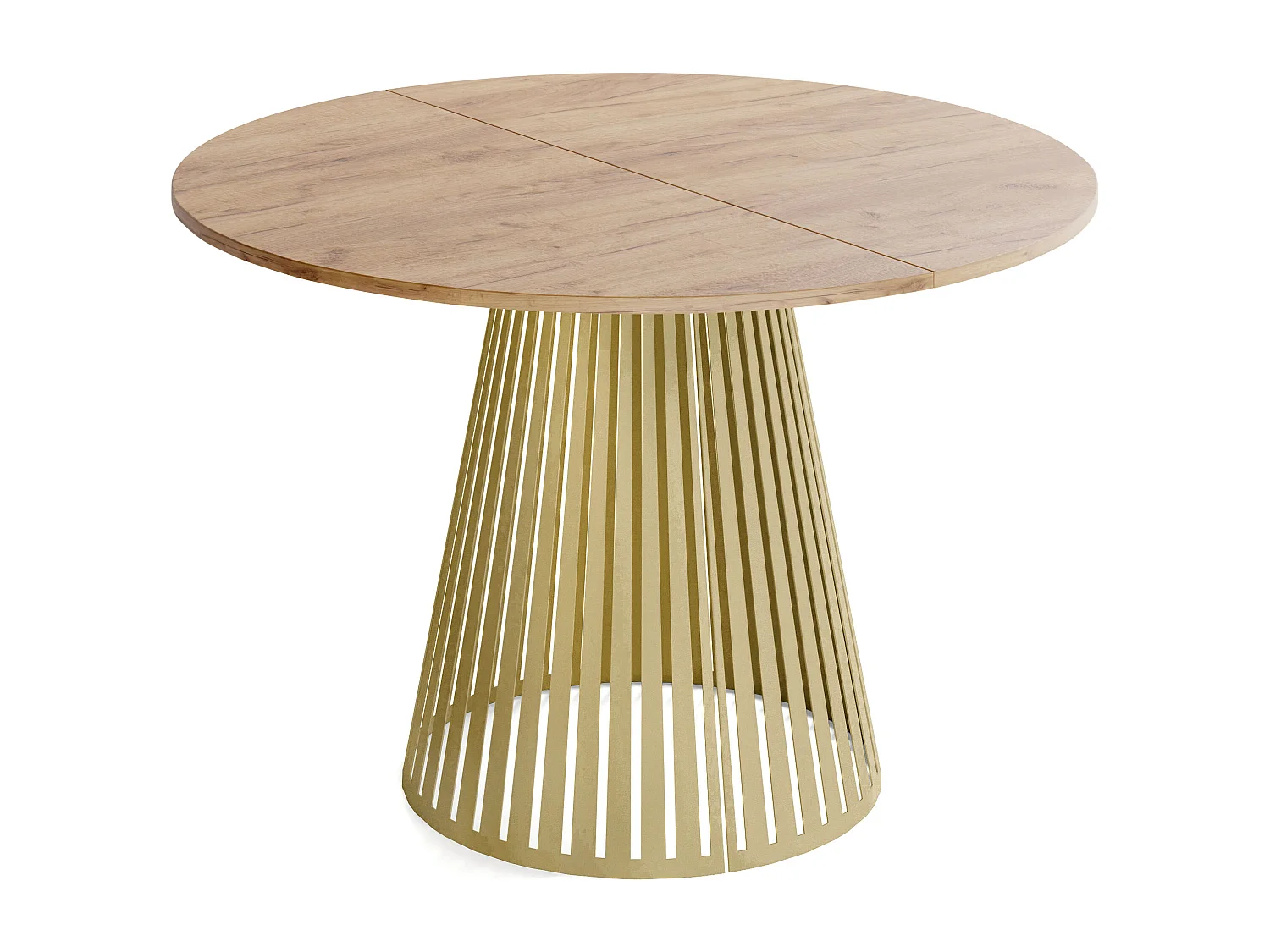 Esstisch Rund Ausziehbar mit Lamellen im Loft-Stil – 100 cm – Industrieller Tisch mit Goldenen Metallbeinen, Platzsparend für Wohnzimmer, Esszimmer – Braun