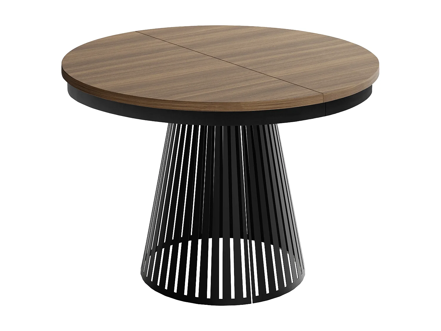 Table à Manger Ronde Extensible avec Lamelles Style Loft 120 cm – Design Industriel avec Pieds en Métal Noir, Gain de Place pour Salon – Marron Noyer
