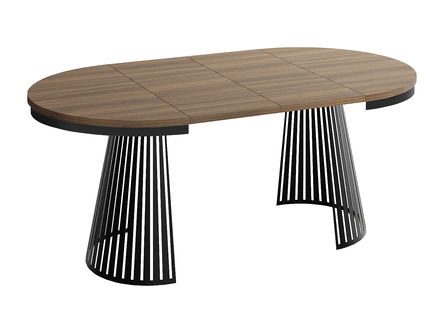 Table à Manger Ronde Extensible avec Lamelles Style Loft 120 cm – Design Industriel avec Pieds en Métal Noir, Gain de Place pour Salon – Marron Noyer