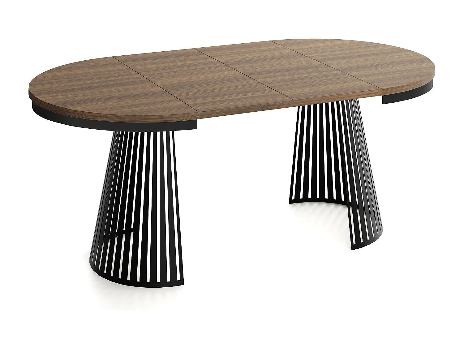 Esstisch Rund Ausziehbar mit Lamellen im Loft-Stil – 120 cm – Industrieller Tisch mit Schwarzen Metallbeinen, Platzsparend für Wohnzimmer – Walnuss Braun