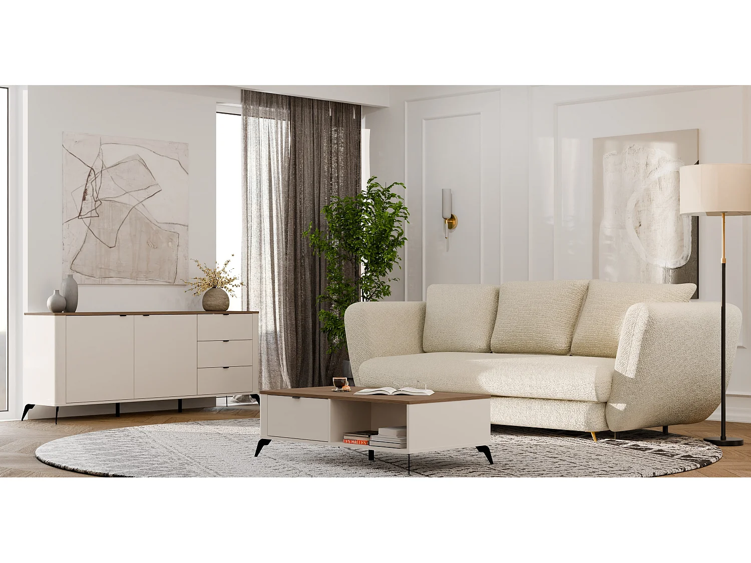 Stolik Cordoba | Beżowy | 110x63x37 cm |  Minimalistyczny Design 2 Szuflady