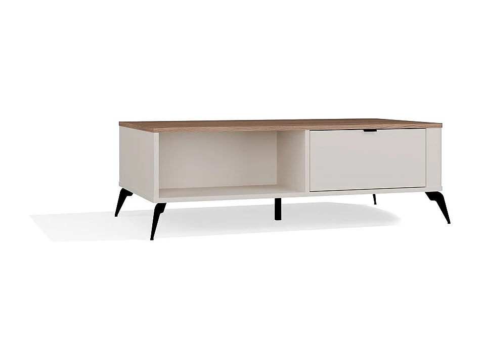 Couchtisch Cordoba beige 110x63 cm mit 2 Schubladen mit Softclose und Castello Eichenplatte