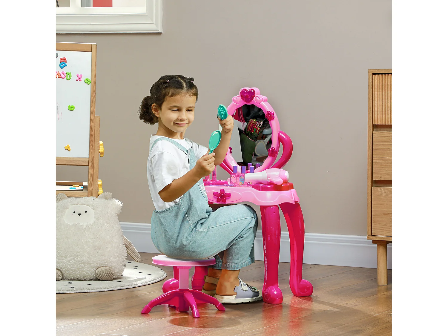 Ensemble coiffeuse tabouret enfant design - nombreux accessoires - effets lumineux sonores - rose