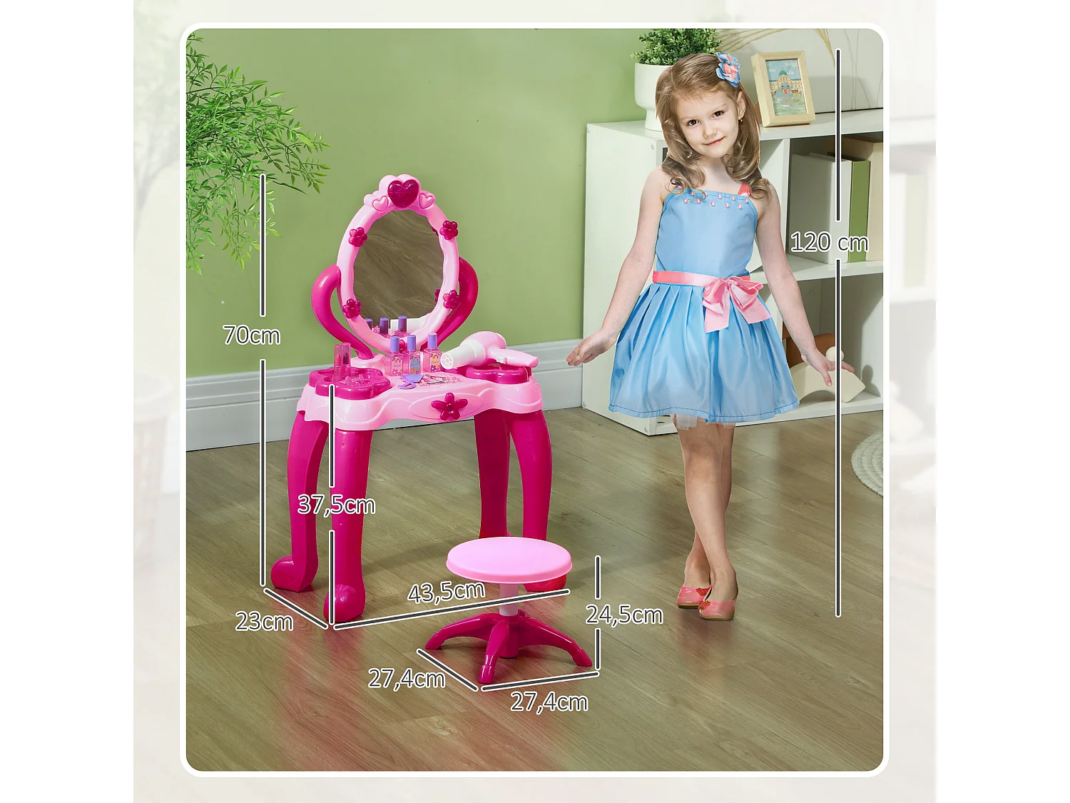 Ensemble coiffeuse tabouret enfant design - nombreux accessoires - effets lumineux sonores - rose