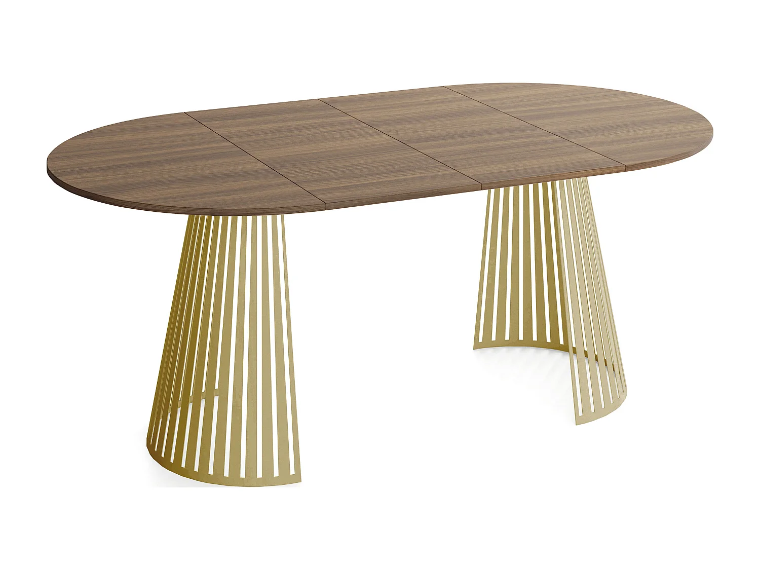 Esstisch Rund Ausziehbar mit Lamellen im Loft-Stil – 100 cm – Industrieller Tisch mit Goldenen Metallbeinen, Platzsparend für Wohnzimmer – Walnuss Braun