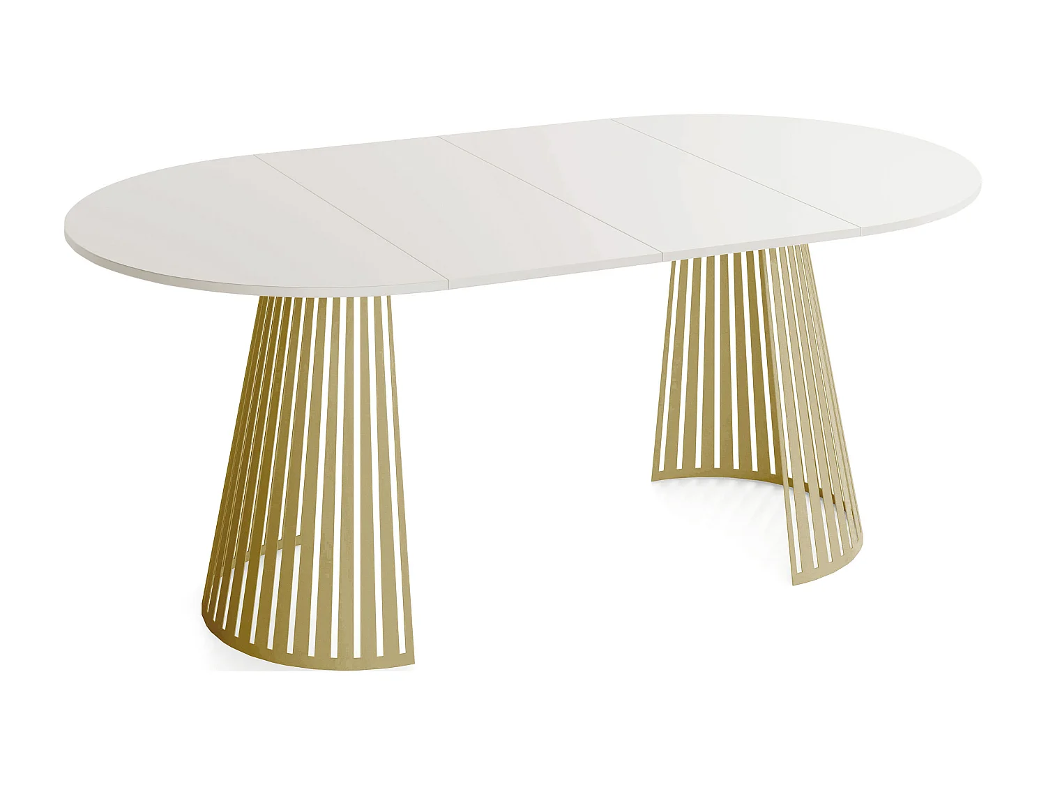 Esstisch Rund Ausziehbar mit Lamellen im Loft-Stil – 100 cm – Industrieller Tisch mit Goldenen Metallbeinen, Platzsparend für Wohnzimmer – Beige Kaschmir