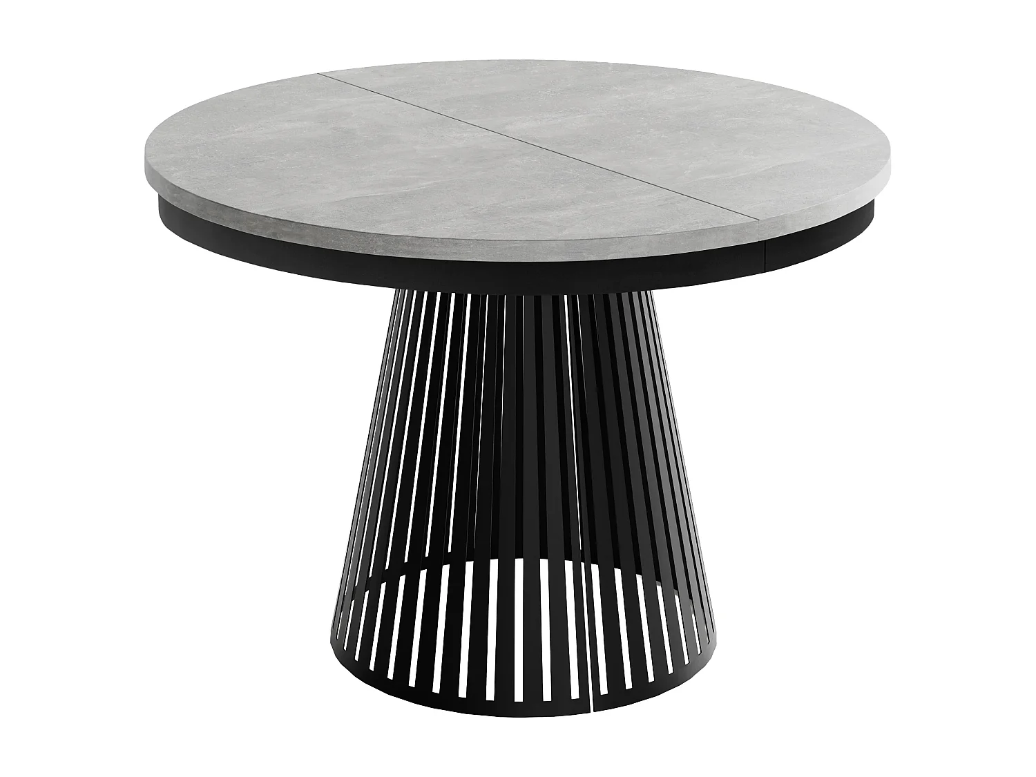 Table à Manger Ronde Extensible avec Lamelles Style Loft 100 cm – Design Industriel avec Pieds en Métal Noir, Gain de Place pour Salon, Salle à Manger – Gris Béton