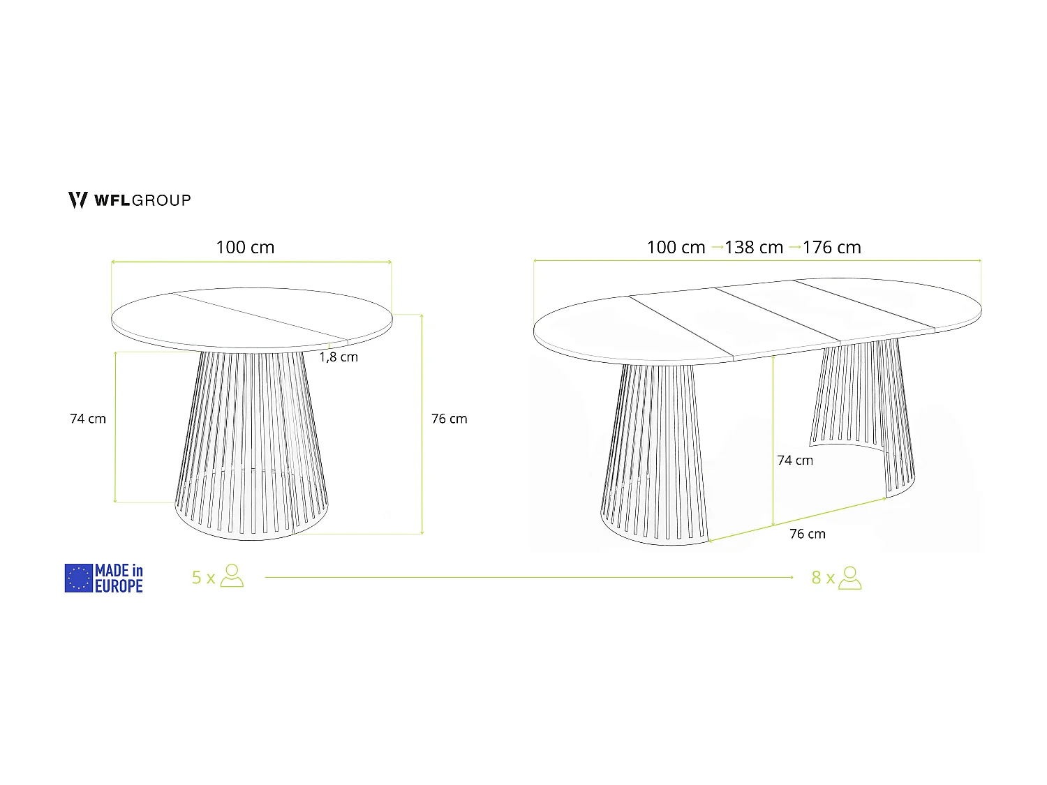 Table à Manger Ronde Extensible avec Lamelles Style Loft 100 cm – Design Industriel avec Pieds en Métal Noir, Gain de Place pour Salon, Salle à Manger – Gris Béton