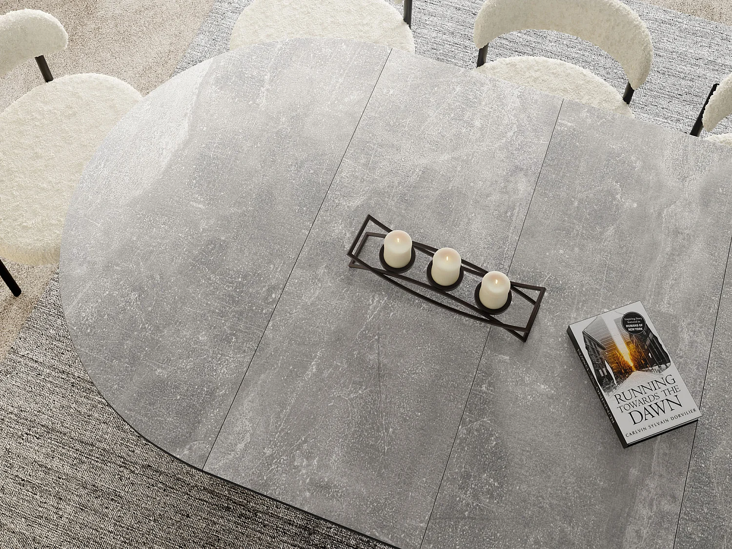 Table à Manger Ronde Extensible avec Lamelles Style Loft 100 cm – Design Industriel avec Pieds en Métal Noir, Gain de Place pour Salon, Salle à Manger – Gris Béton