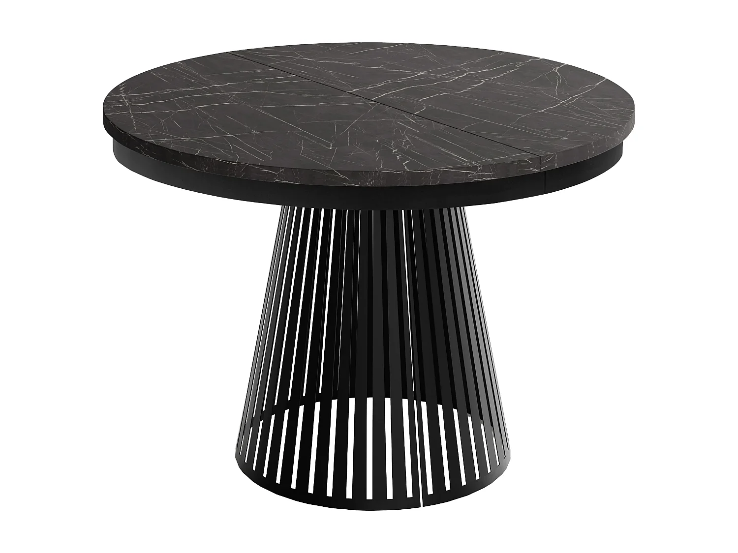 Table à Manger Ronde Extensible avec Lamelles Style Loft 100 cm – Design Industriel avec Pieds en Métal Noir, Gain de Place pour Salon, Salle à Manger – Marbre Noir