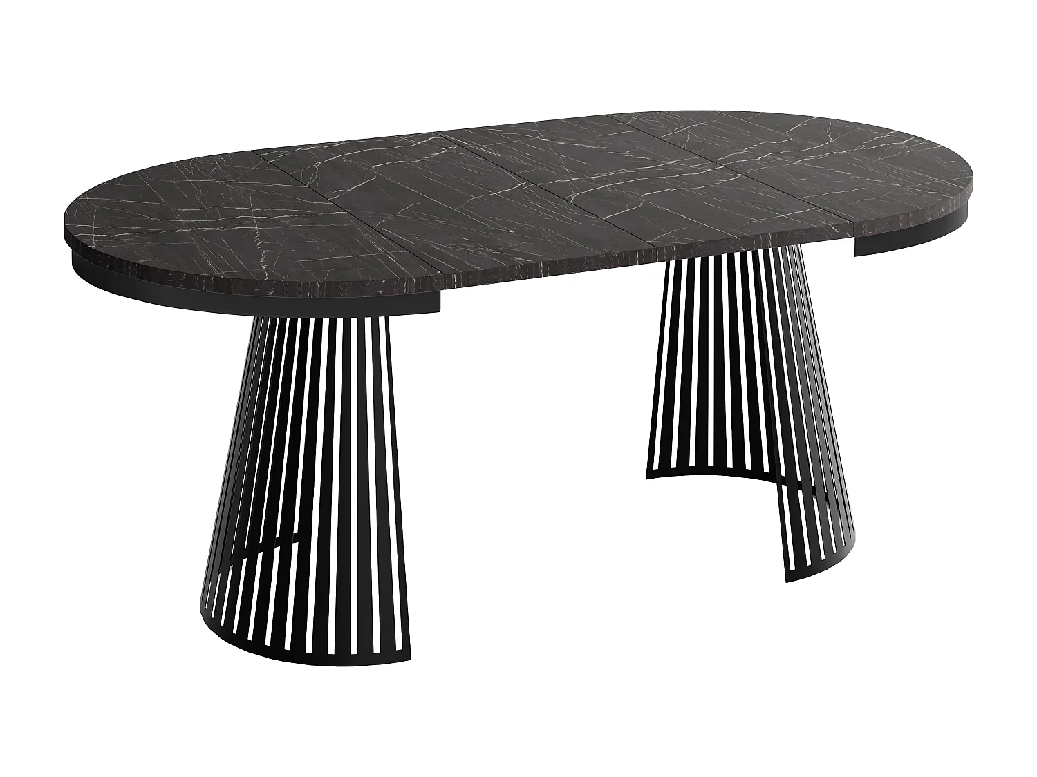Table à Manger Ronde Extensible avec Lamelles Style Loft 100 cm – Design Industriel avec Pieds en Métal Noir, Gain de Place pour Salon, Salle à Manger – Marbre Noir