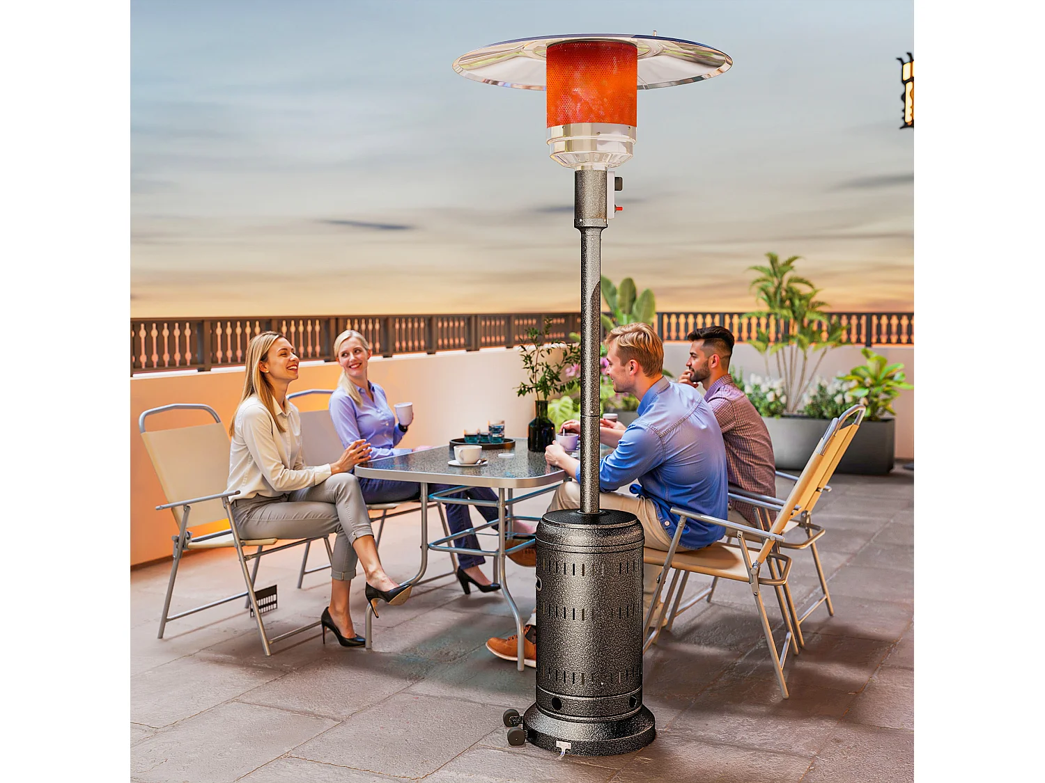 Outsunny Stufa a Gas/Propano da Esterno 11kw, con Spegnimento Automatico e Rotelle, Riscaldatore da Esterno Portatile, 82x82x223 cm