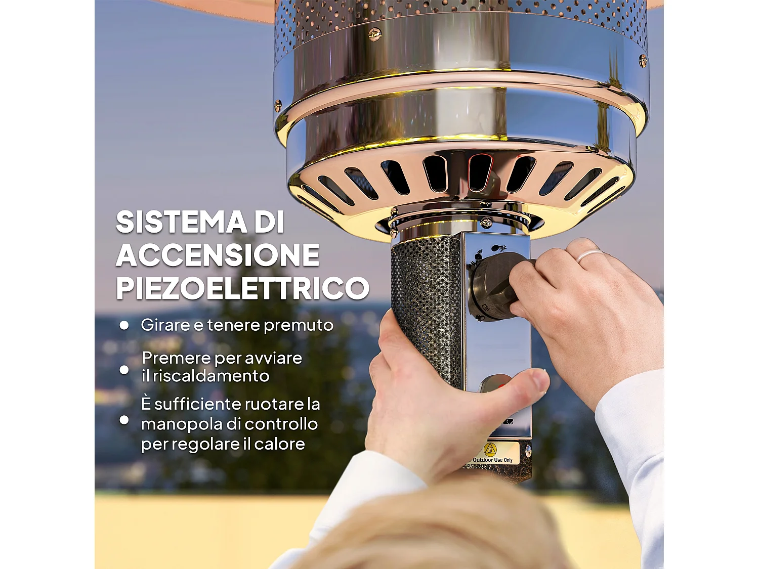 Outsunny Stufa a Gas/Propano da Esterno 11kw, con Spegnimento Automatico e Rotelle, Riscaldatore da Esterno Portatile, 82x82x223 cm