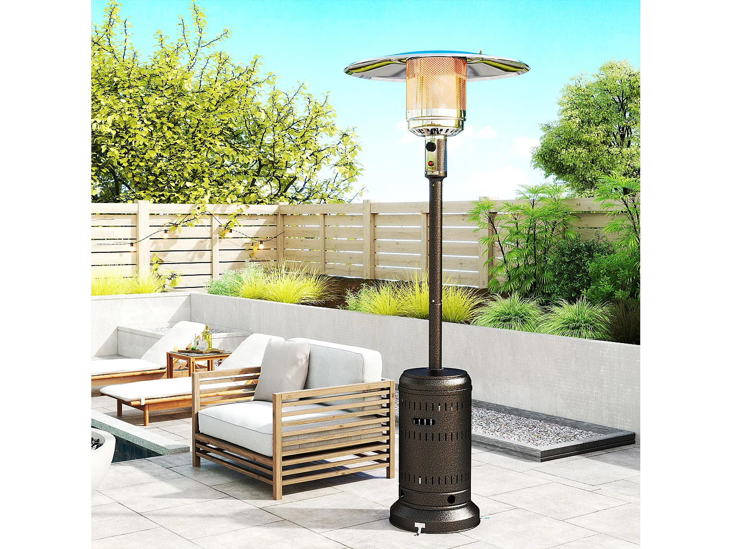 Outsunny Stufa a Gas/Propano da Esterno 11kw, con Spegnimento Automatico e Rotelle, Riscaldatore da Esterno Portatile, 82x82x223 cm