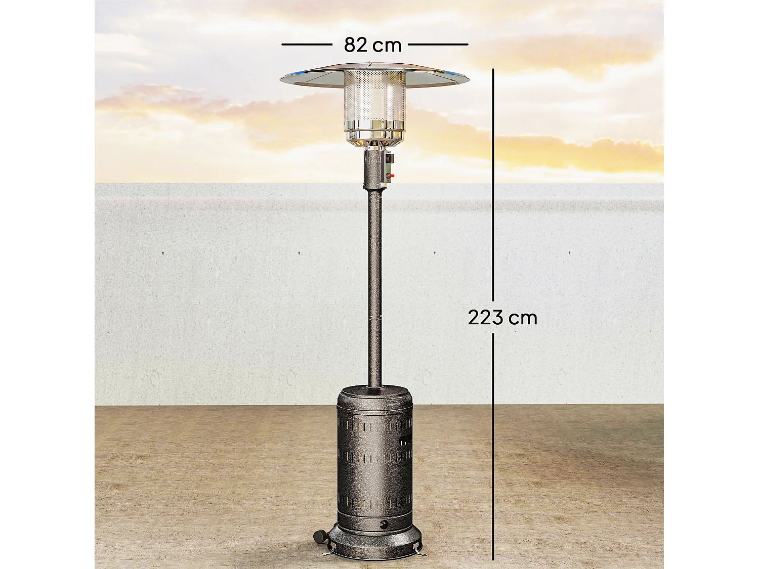 Riscaldatore da esterno con spegnimento automatico e rotelle marrone