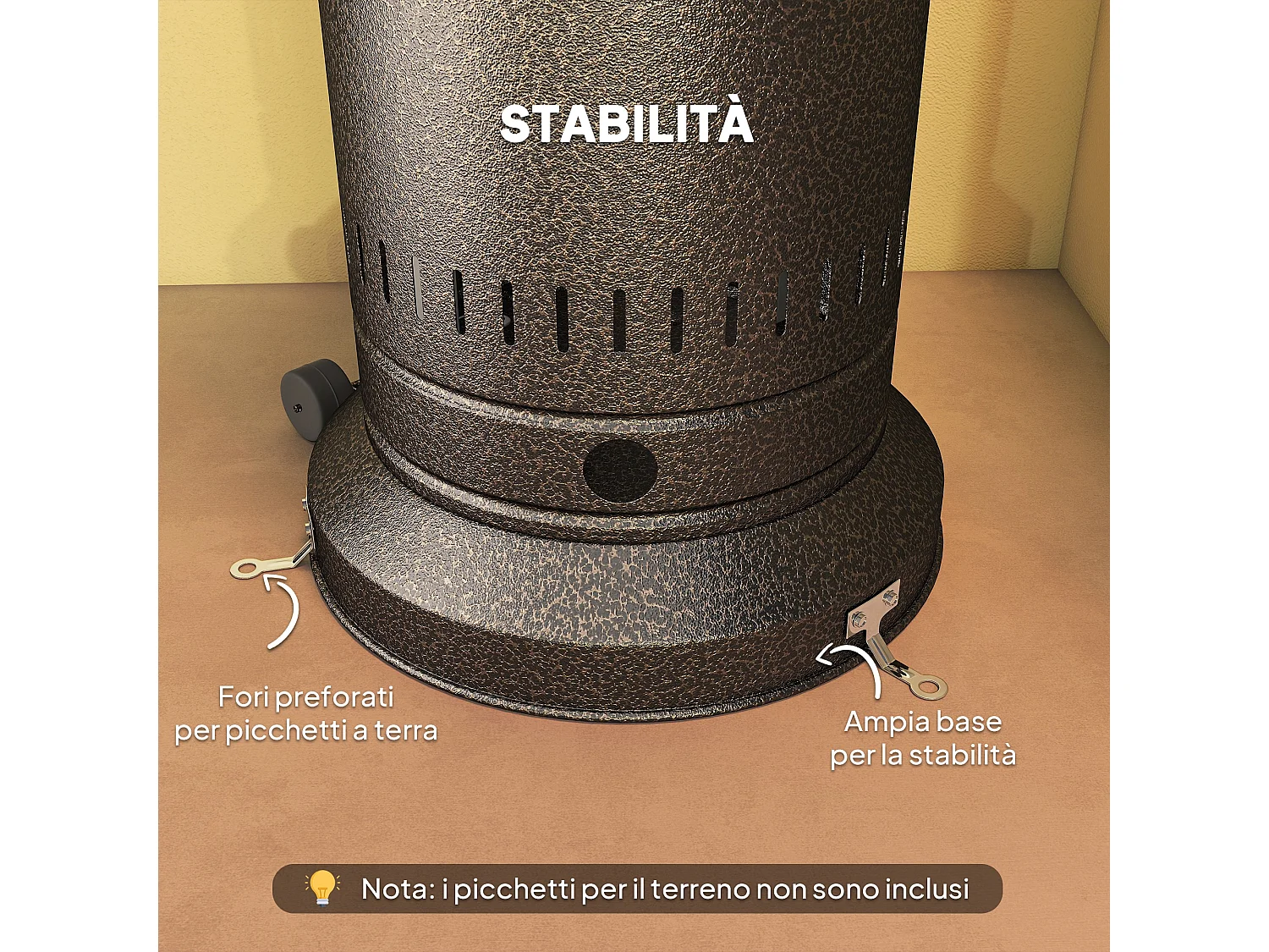 Riscaldatore da esterno con spegnimento automatico e rotelle marrone