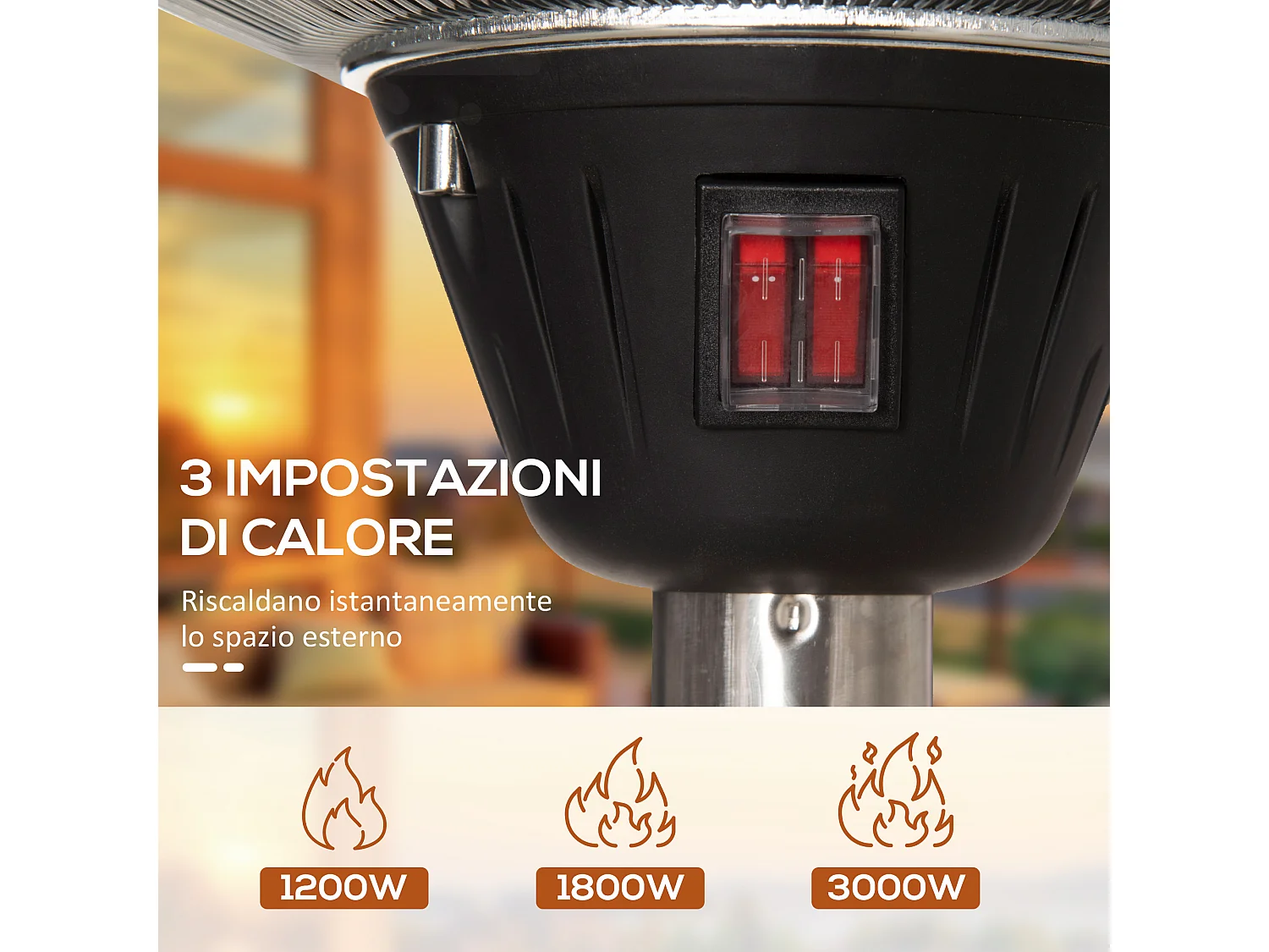 Outsunny Fungo Riscaldante da Esterno con 3 Temperature fino 3000W, Stufa a Infrarossi con Altezza Regolabile in Acciaio e Alluminio, Argento