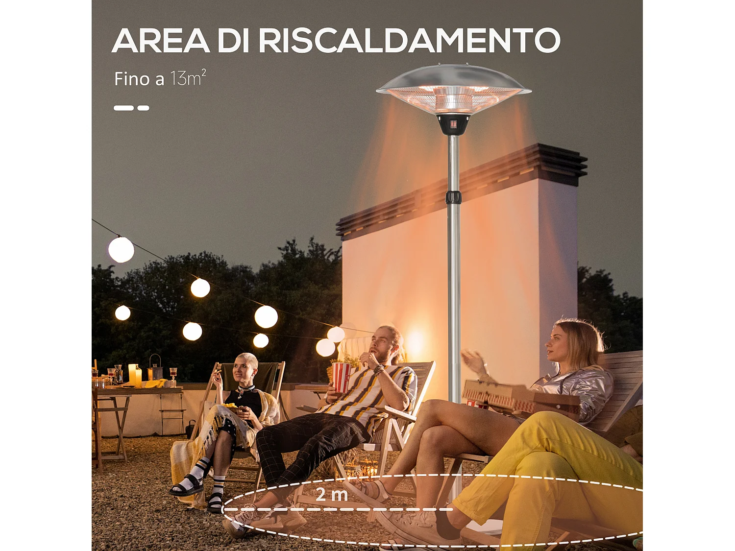 Outsunny Fungo Riscaldante da Esterno con 3 Temperature fino 3000W, Stufa a Infrarossi con Altezza Regolabile in Acciaio e Alluminio, Argento