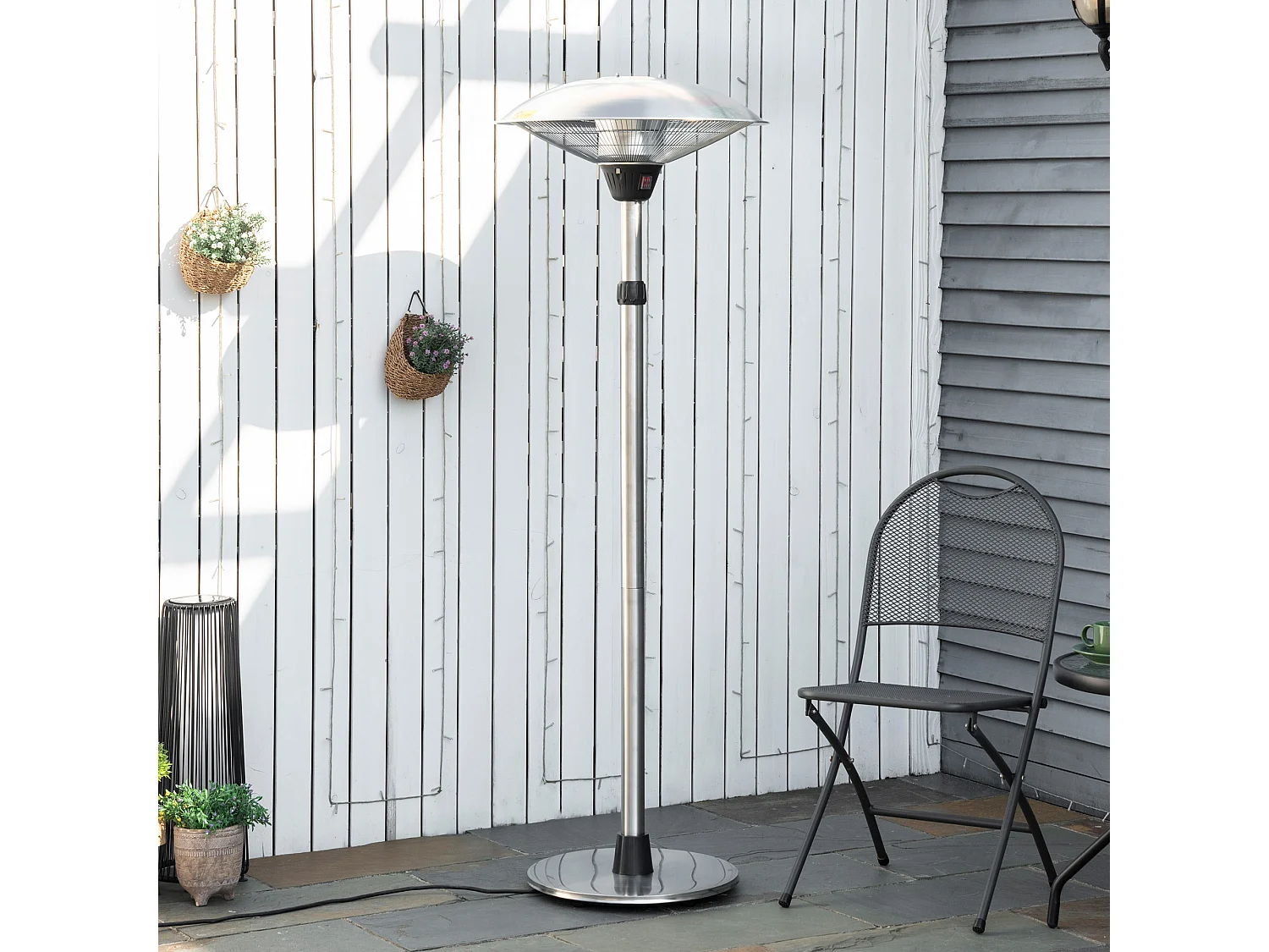 Outsunny Fungo Riscaldante da Esterno con 3 Temperature fino 3000W, Stufa a Infrarossi con Altezza Regolabile in Acciaio e Alluminio, Argento