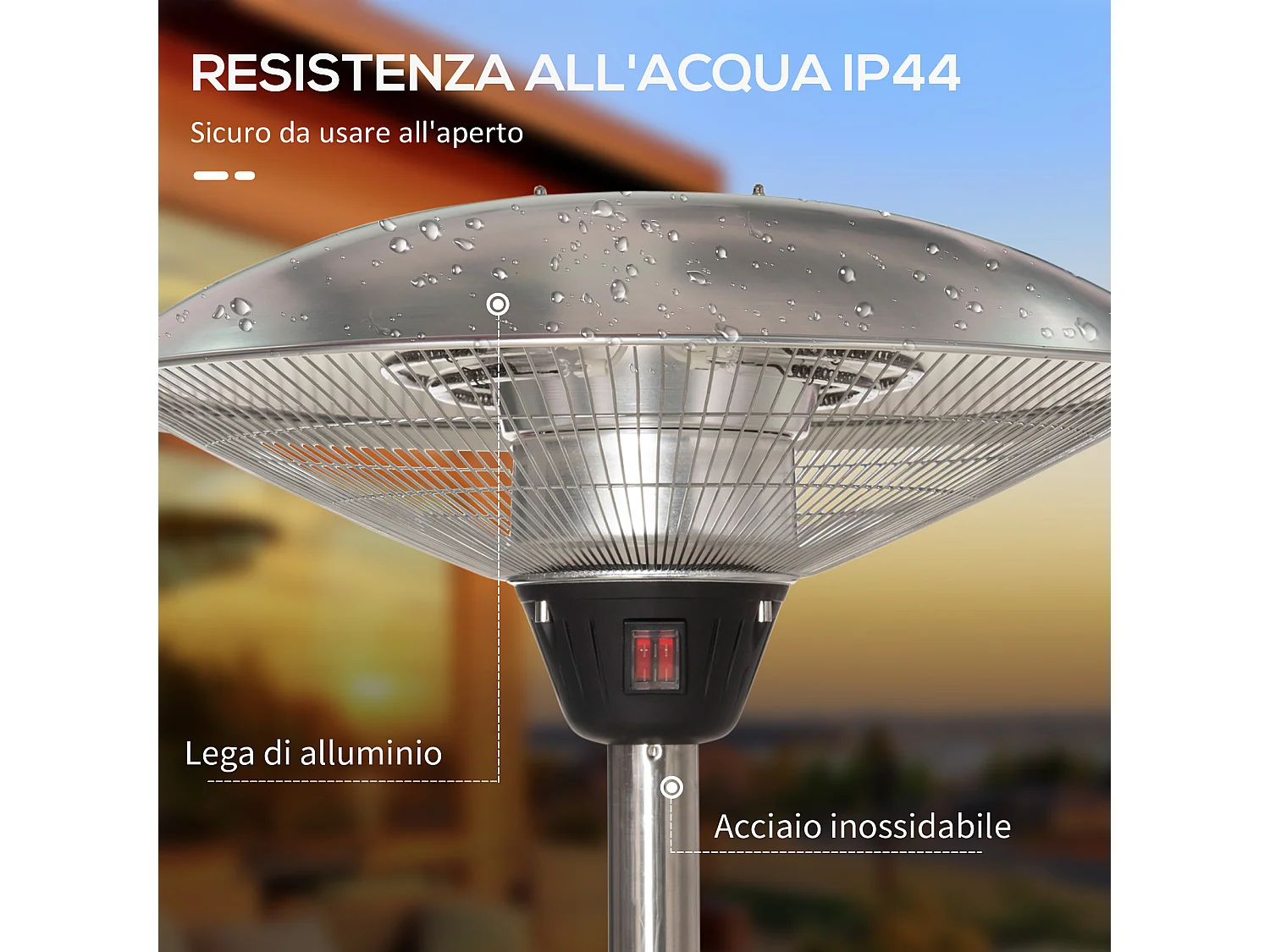 Outsunny Fungo Riscaldante da Esterno con 3 Temperature fino 3000W, Stufa a Infrarossi con Altezza Regolabile in Acciaio e Alluminio, Argento