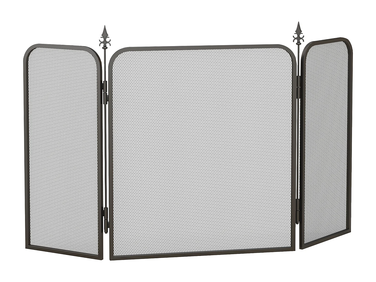 Parascintille camino pieghevole 3 pannelli in metallo nero 96x1.3x56cm