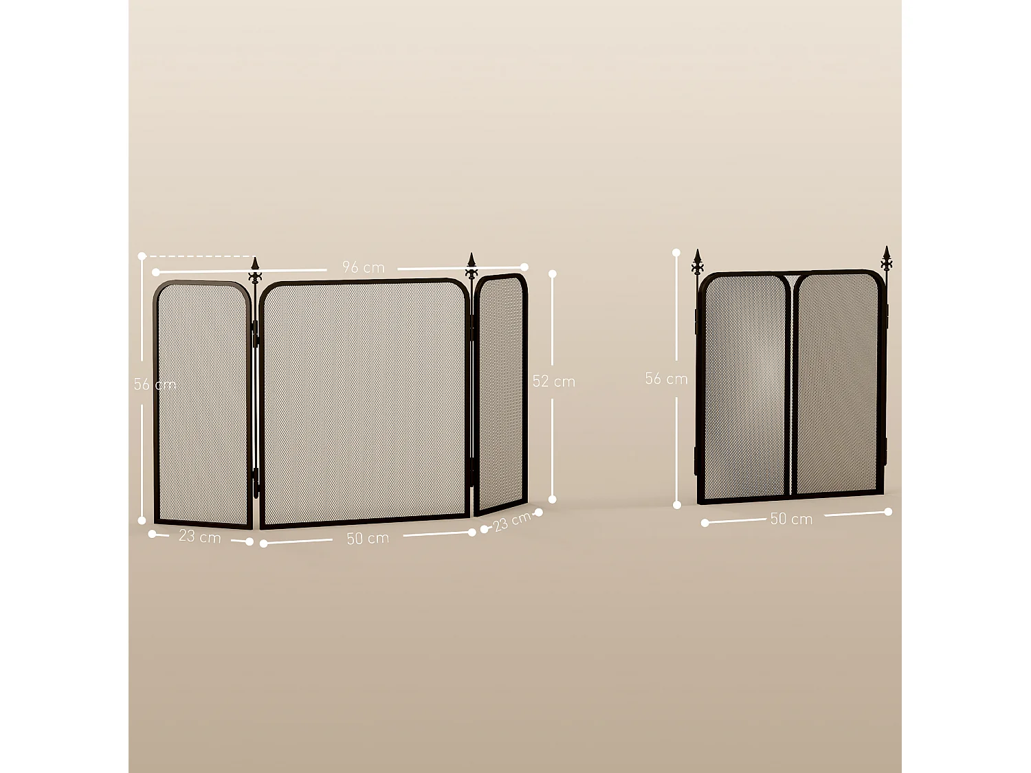 Parascintille camino pieghevole 3 pannelli in metallo nero 96x1.3x56cm