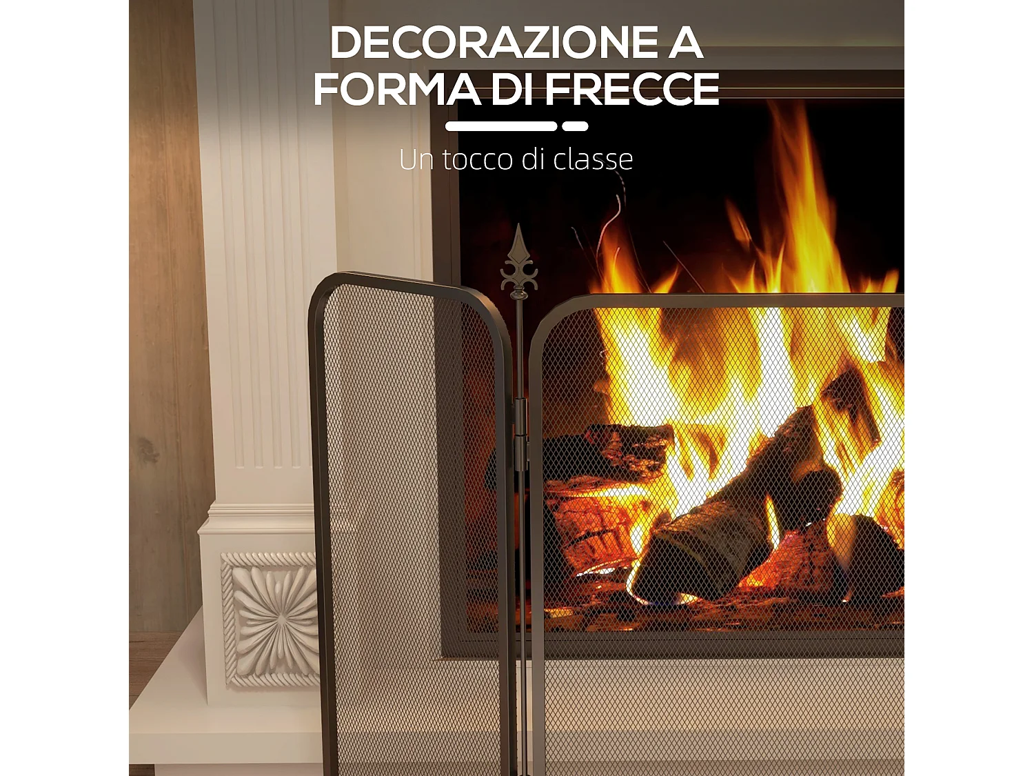 Parascintille camino pieghevole 3 pannelli in metallo nero 96x1.3x56cm