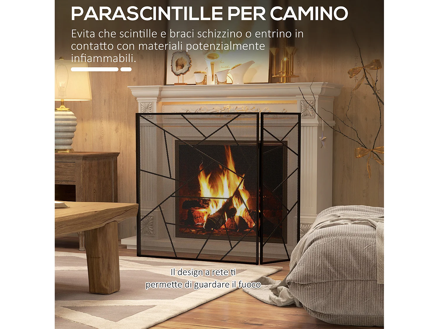 Parascintille per camino pieghevole a 3 pannelli in acciaio nero