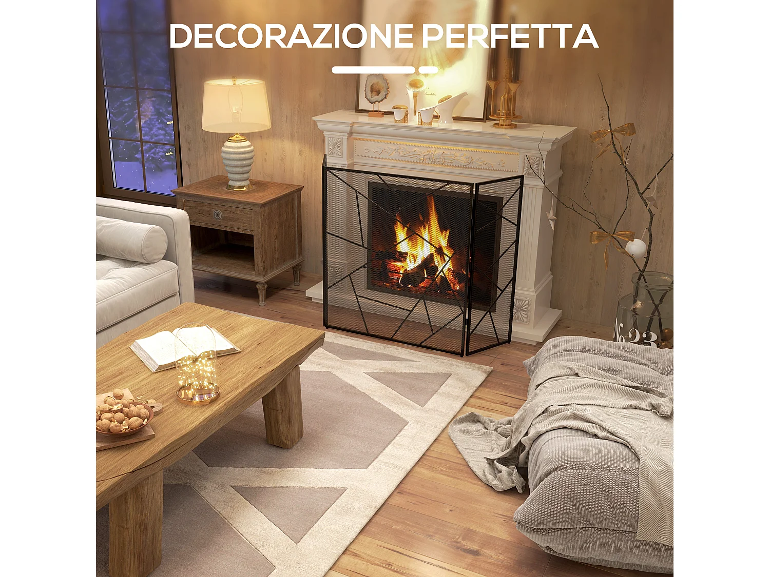 Parascintille per camino pieghevole a 3 pannelli in acciaio nero