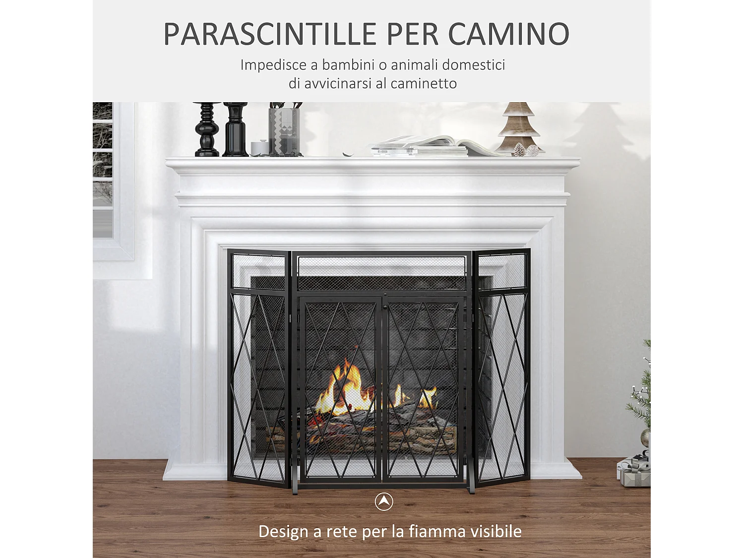 Parascintille per camino 3 pannelli pieghevoli 2 porte in metallo nero