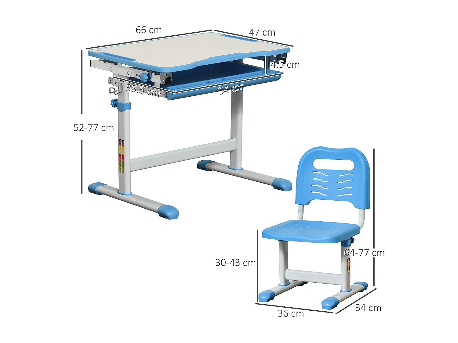 Banco scuola con sedia altezza regolabile piano inclinabile 45°