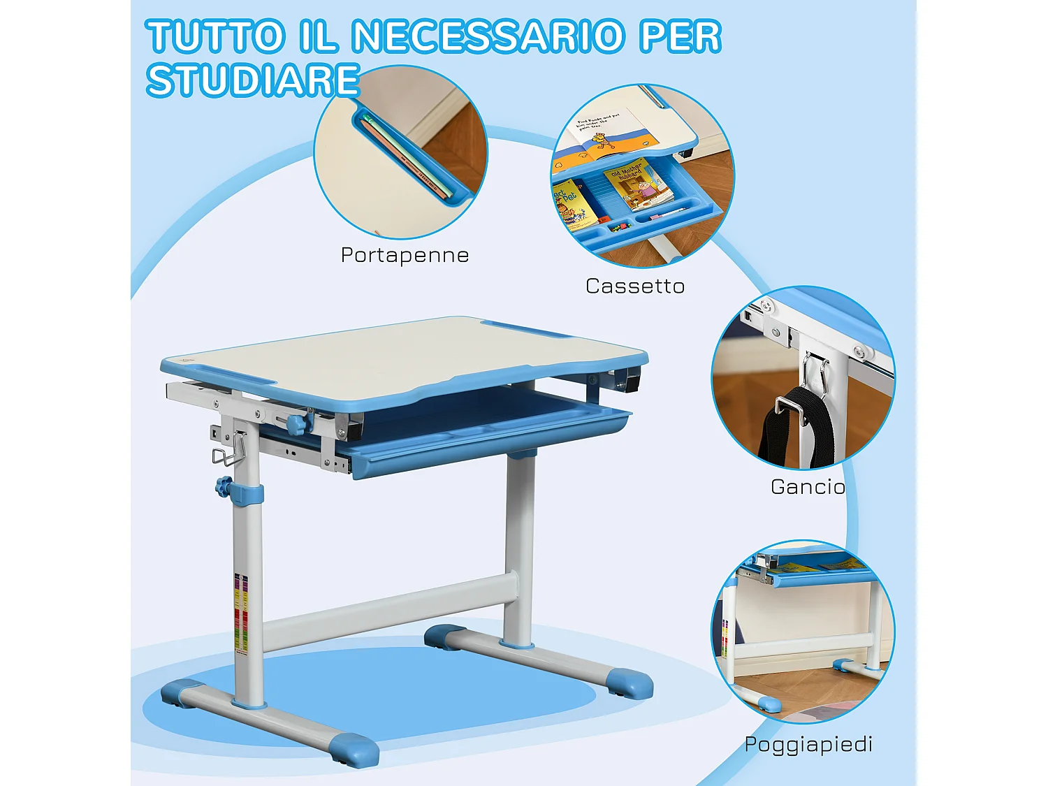 Banco scuola con sedia altezza regolabile piano inclinabile 45°