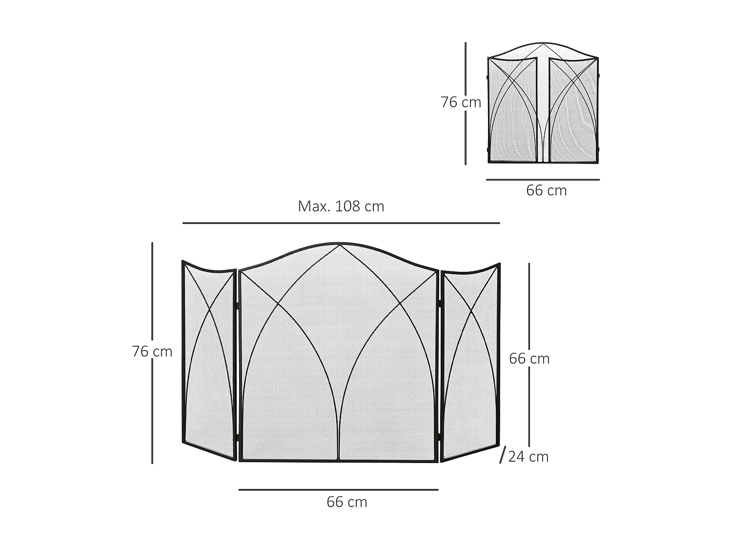 Parascintille camino a 3 parti pieghevole in metallo nero