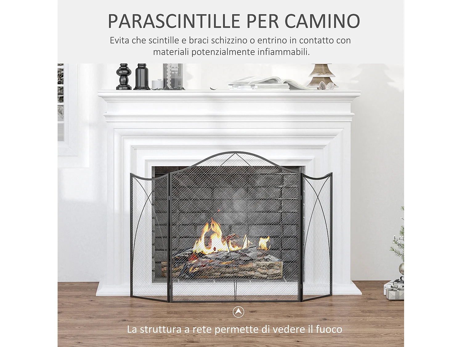 Parascintille camino a 3 parti pieghevole in metallo nero