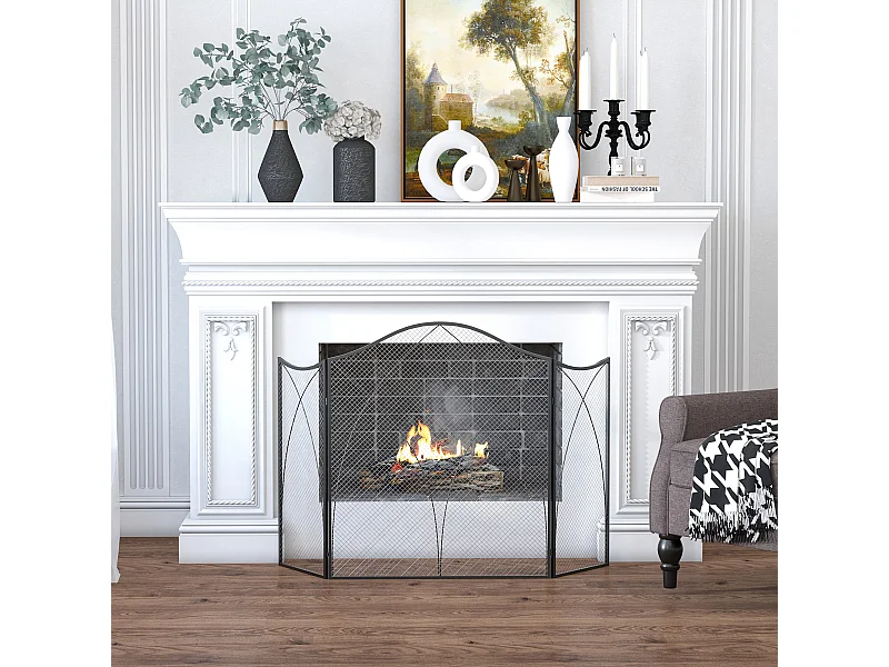 Parascintille camino a 3 parti pieghevole in metallo nero