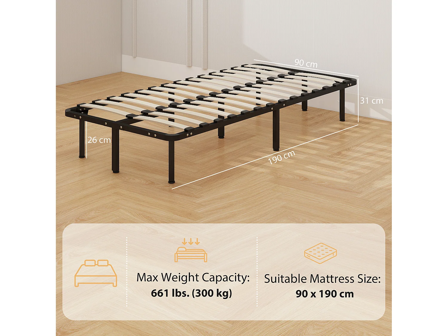 Struttura letto a 28 doghe con spazio contenitore 190x90x31 cm