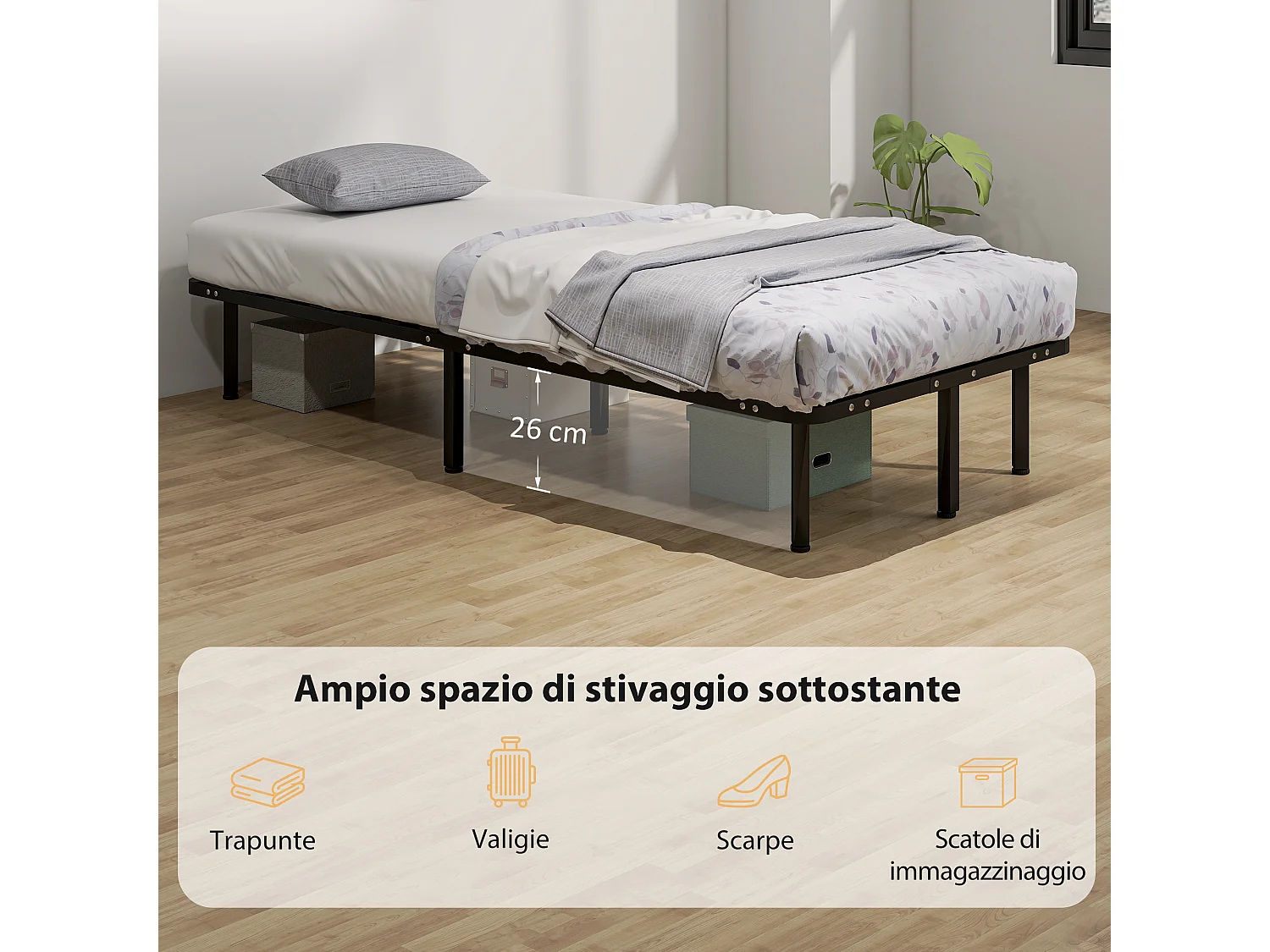 Struttura letto a 28 doghe con spazio contenitore 190x90x31 cm