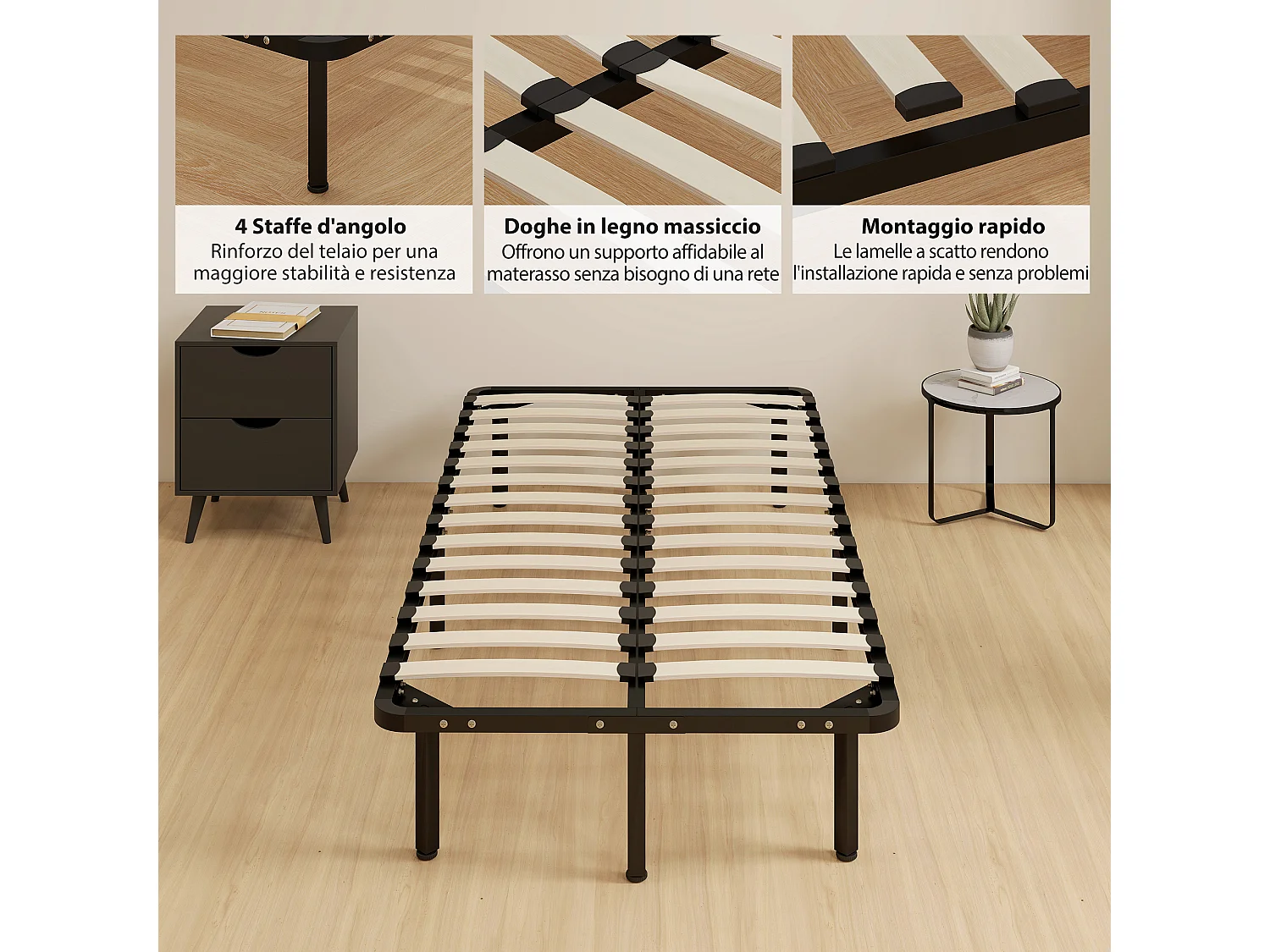 Struttura letto a 28 doghe con spazio contenitore 190x90x31 cm