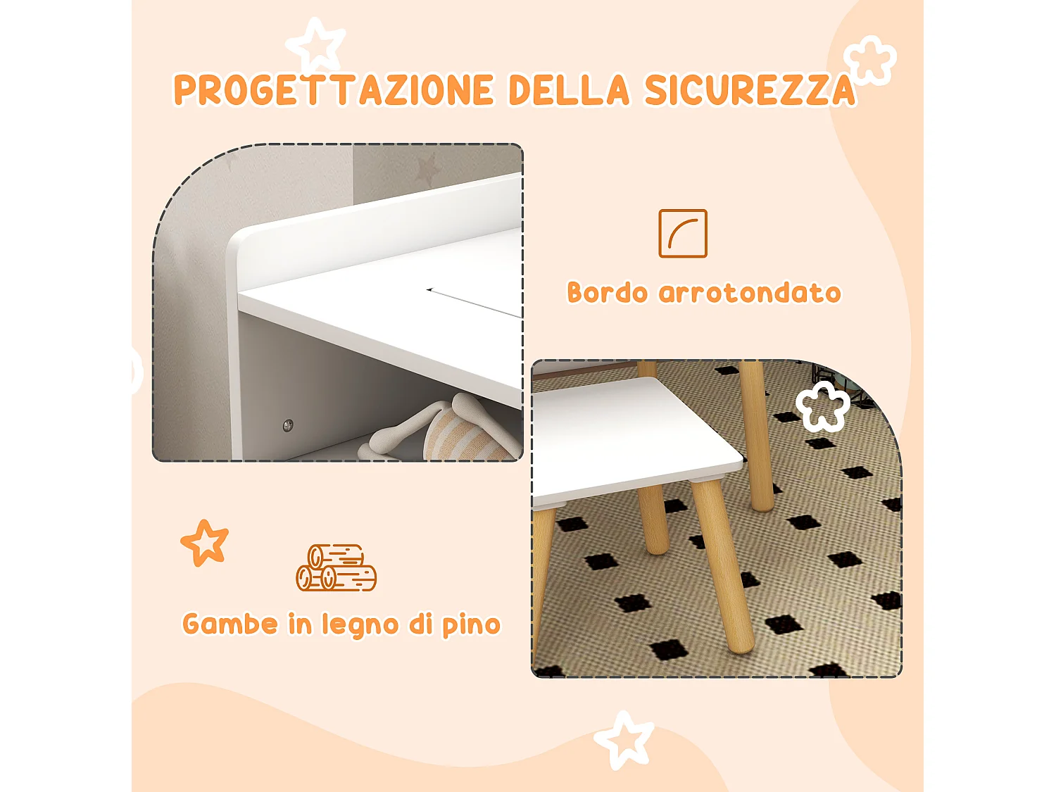 Set tavolino per bambini con sgabello e rotolo di carta bianco