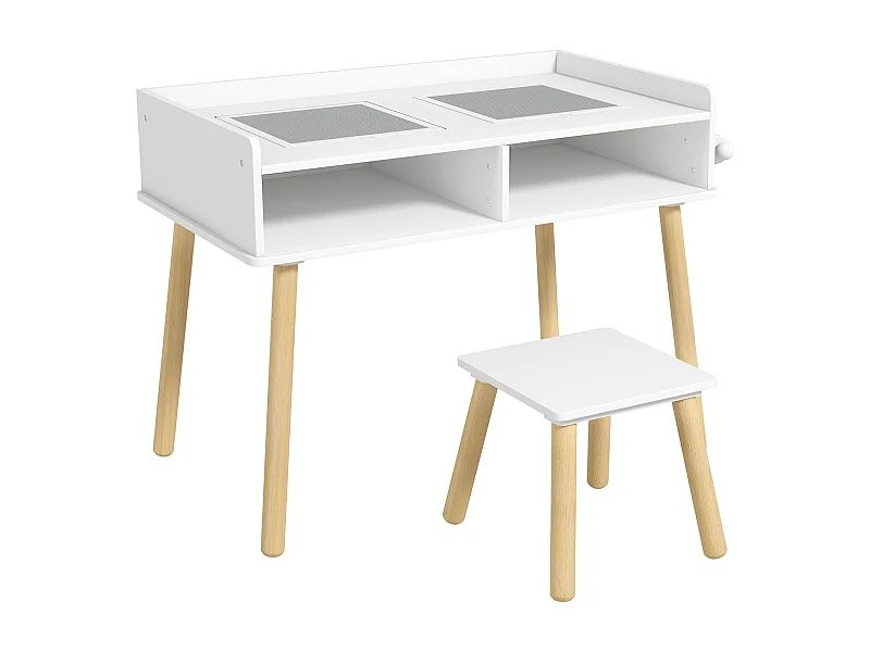 Set tavolino per bambini con sgabello e rotolo di carta bianco