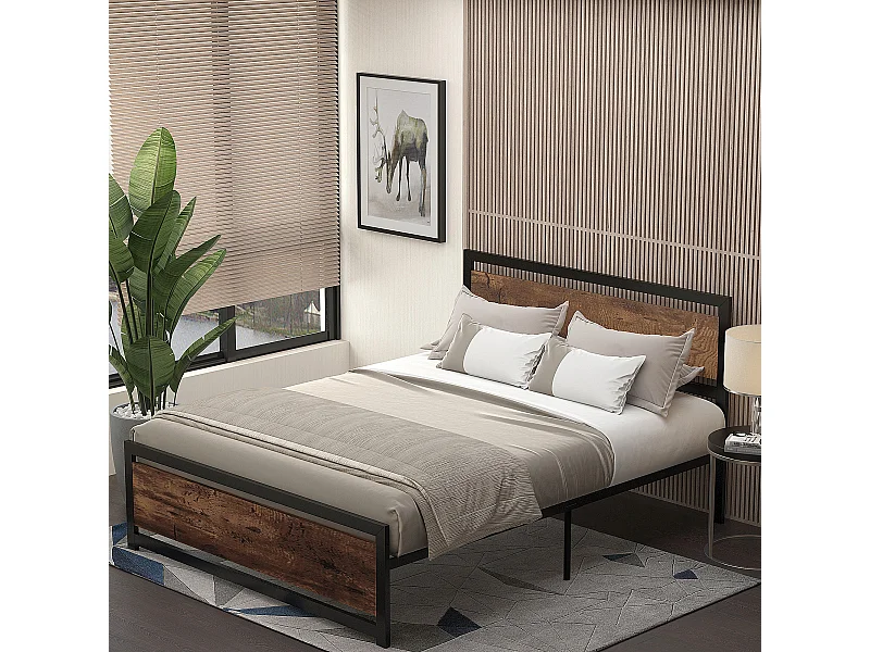 Struttura letto matrimoniale 160x200cm acciaio legno con doghe