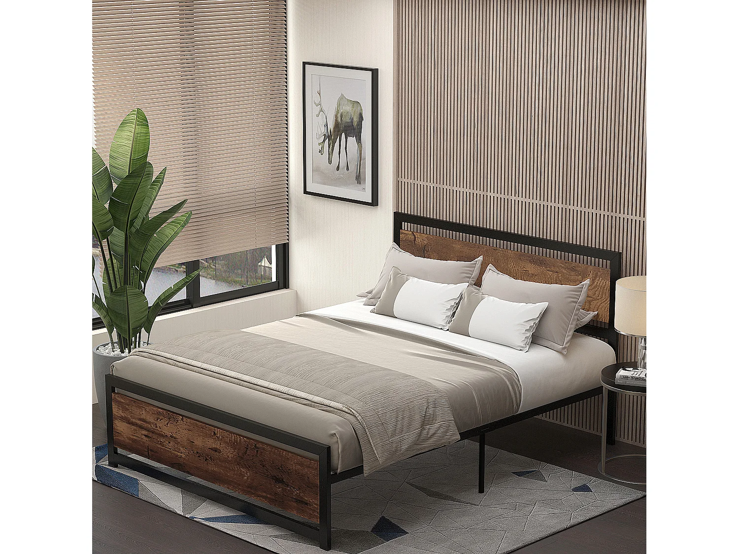 Struttura letto matrimoniale 160x200cm acciaio legno con doghe