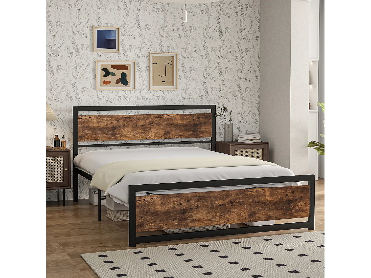 Struttura letto matrimoniale 160x200cm acciaio legno con doghe