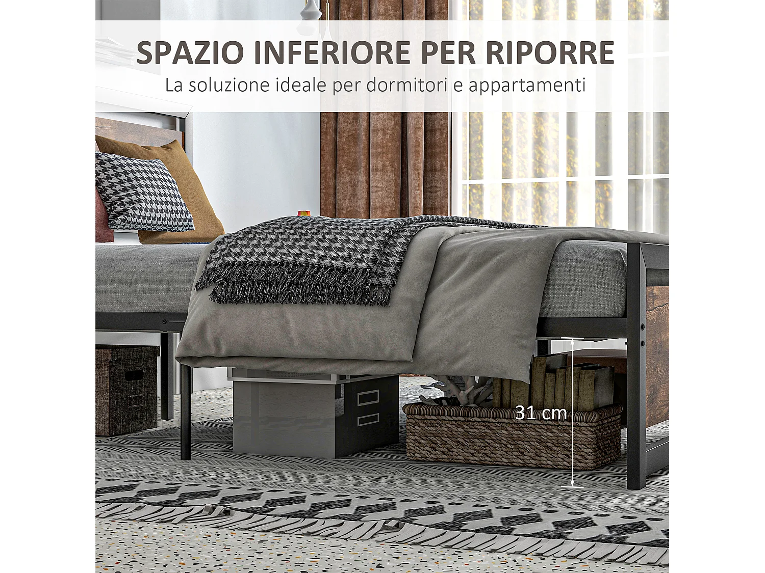 Struttura letto matrimoniale 160x200cm acciaio legno con doghe