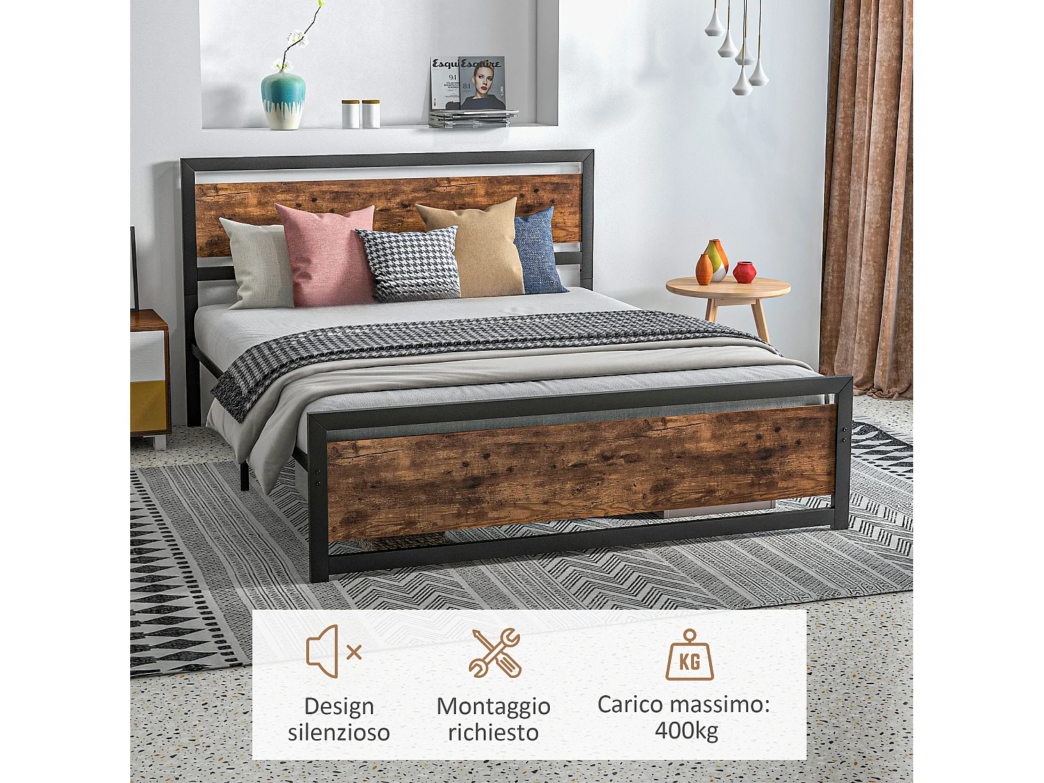Struttura letto matrimoniale 160x200cm acciaio legno con doghe