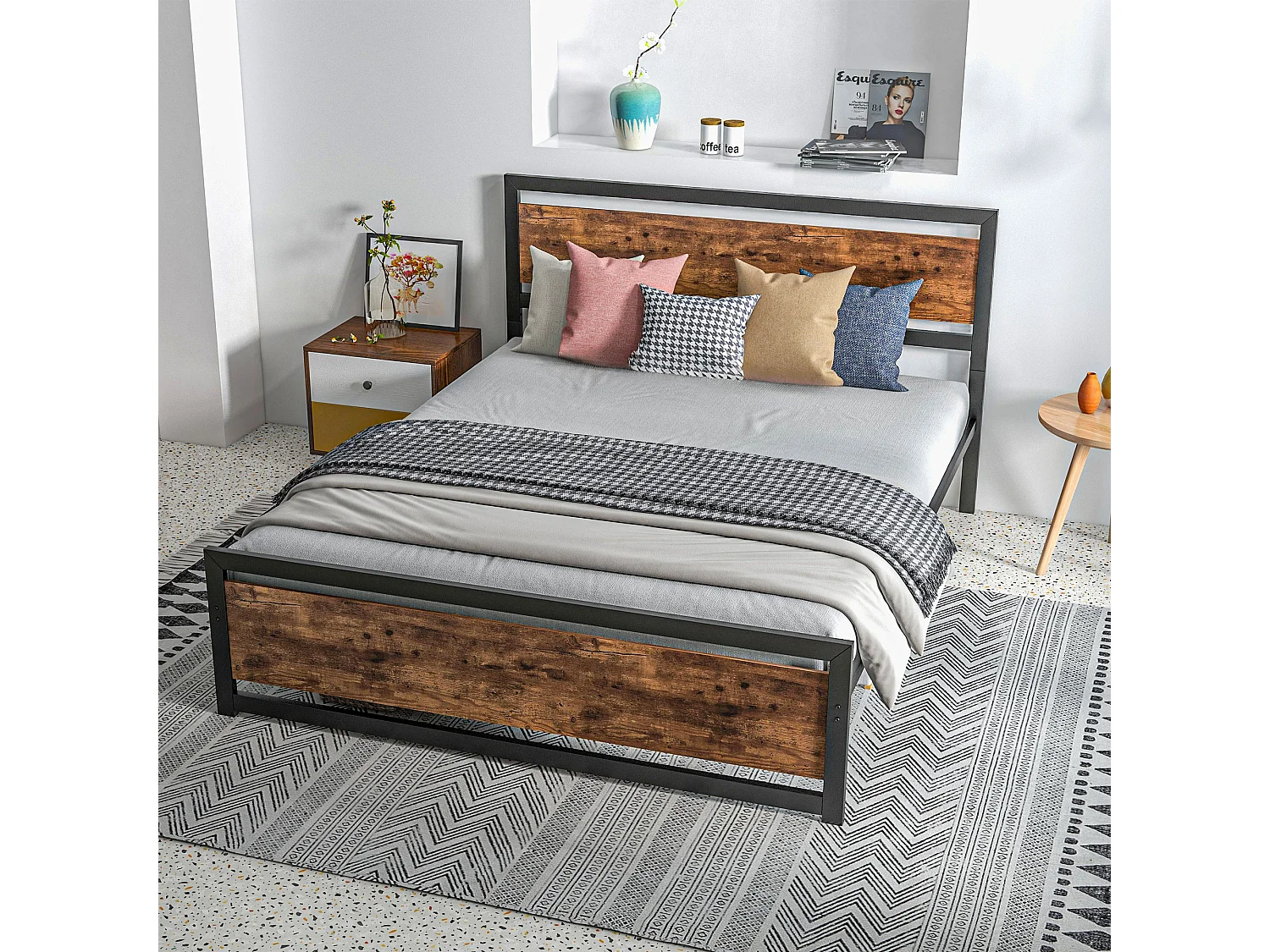 Struttura letto matrimoniale 160x200cm acciaio legno con doghe