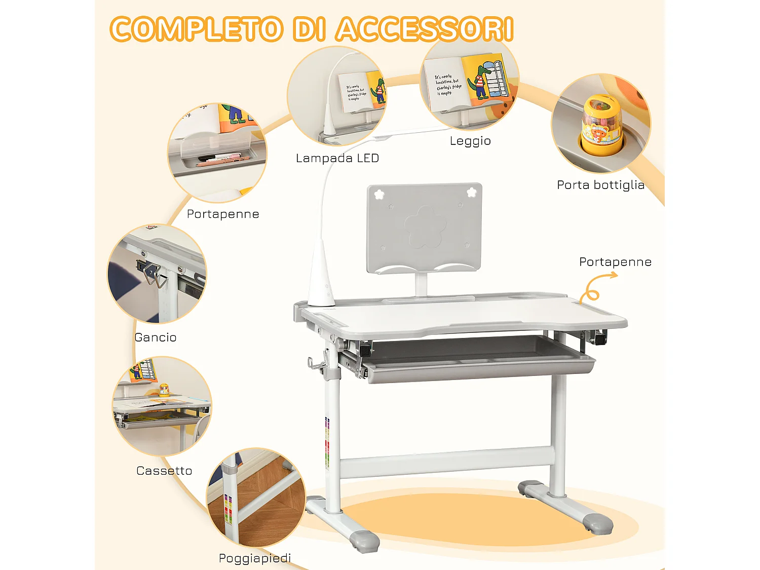 Banco scuola con sedia bimbi 6-12 anni altezza regolabile grigio