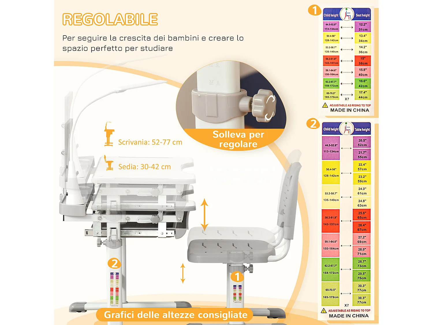 Banco scuola con sedia bimbi 6-12 anni altezza regolabile grigio